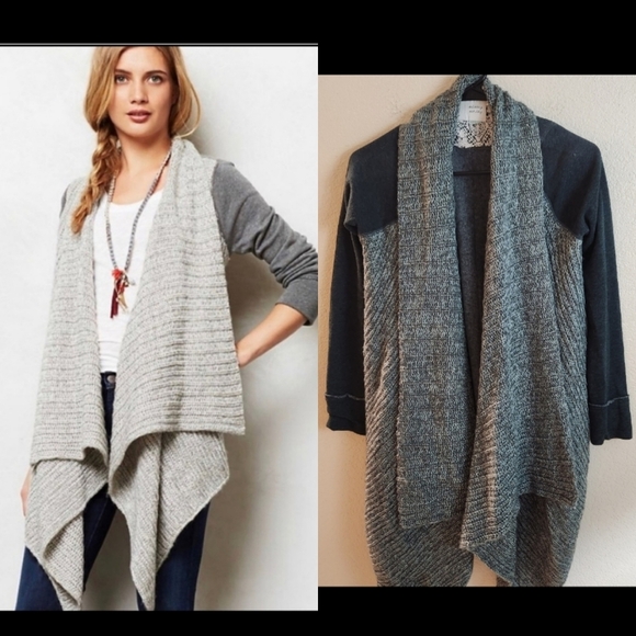 Saturday Sunday Anthropologie Green Open Front Drape Watercolor Cardigan - Picture 1 of 9
